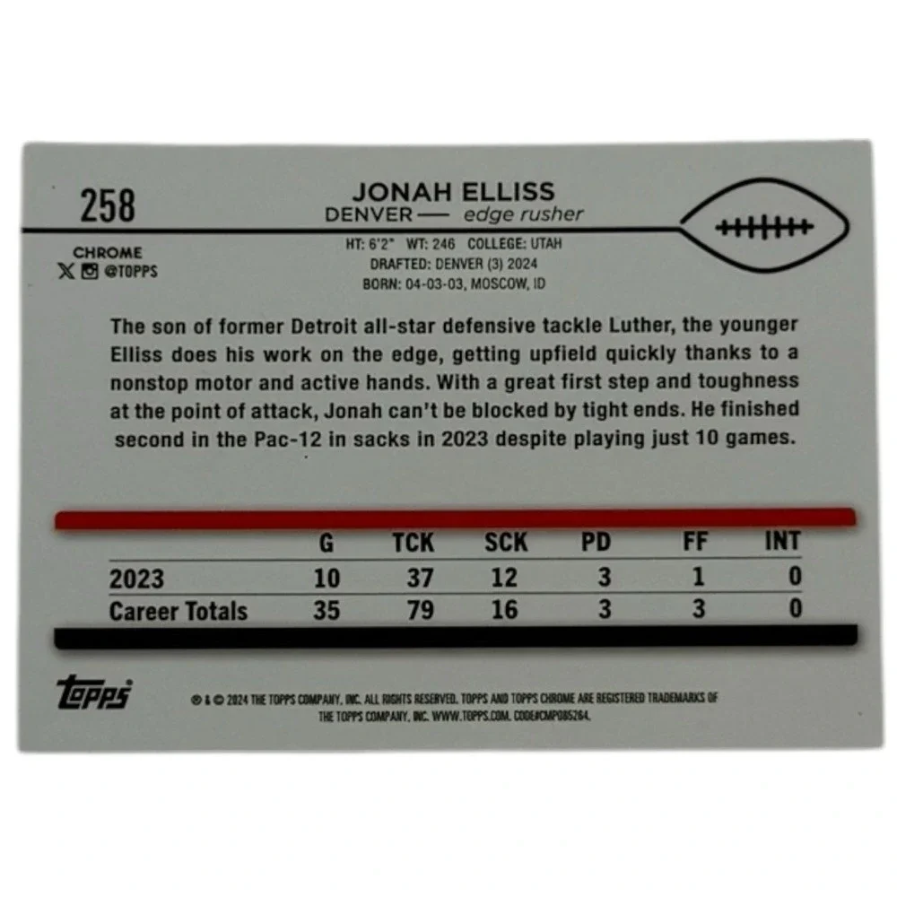 2024 Topps Chrome - Rookies‎ Jonah Elliss #258 (RC)